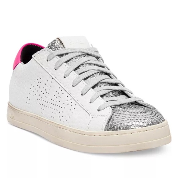 P448 John Lace-Up Low-Top Leather White Pink Silver Sneakers Size 42 / 11.5-12 - Picture 15 of 15